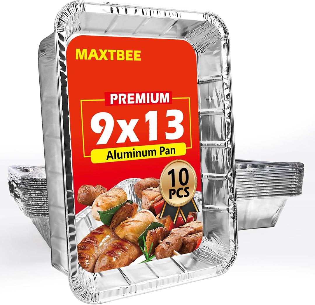 Aluminum Pans Foil Pans, 10 Pack 9x13 Disposable Trays Half Size Tin Pans Heavy Duty Foil Trays Food Containers For Cooking, Baking, Roasting, Chafing, Heating or Steam Table