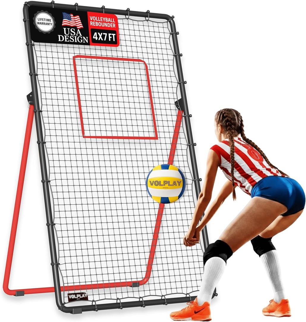 Volleyball Rebounder Net 7x4 FT  5 Angle Adjustable Volleyball Training Equipment - Durable 45 PLY Bounce Back Net  Practice Net  Includes Ball, Pump & Carry Bag - Gift-Ready Set