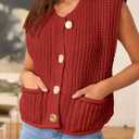 PRETTYGARDEN Women's Summer Sweaters Vest 2025 Sleeveless Button Down Cropped Pockets Chunky Knit Cardigan Trendy Tank Tops (M)