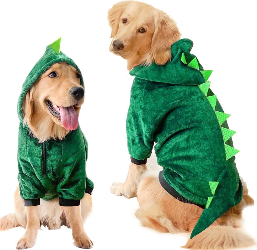 Idepet Large Dogs Halloween Dinosaur Costume Jacket Pet Dog Warm Fleece Winter Clothing Outfits Funny Apperal Golden Retriever Pitbull Clothes Hoodie (6XL)