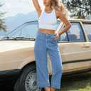 GRAPENT Capri Jeans for Women High Waisted Wide Leg Trendy Strechy Loose Straight Cropped Denim Jeans Pants with Pockets (Blue, XXL)