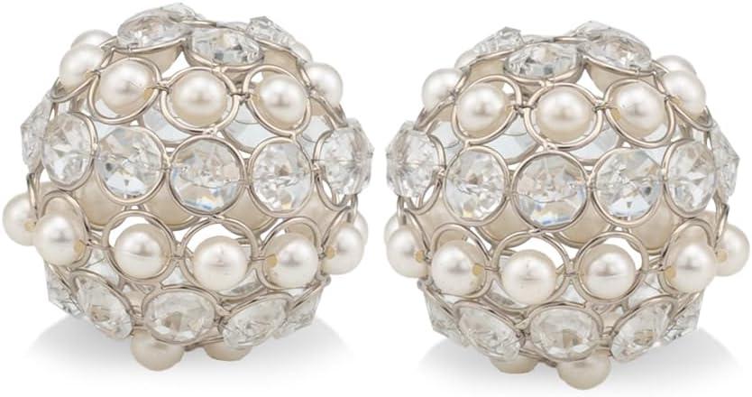 Modern Day Accents 3877 Facetas Perla 3" Silver Crystal & Pearl Spheres - Set of 2, Home Decor, Coffee Table Decor, Decorative Balls, Gem Sphere Ball, Modern Home Decor, Bowl fillers, Gemstone (3-Inch Diameter)