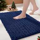 Yimobra Bathroom Rugs Non Slip Washable - Ultra Soft Absorbent Chenille Bath Mat, Quick Dry Shaggy Floor Carpet for Tub Shower, Navy Blue Home Decor Accessories, 24x17 Inch