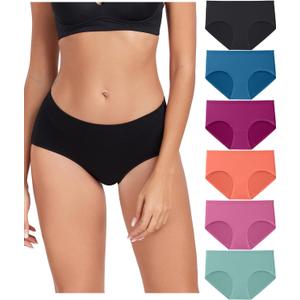 wirarpa Women's Underwear Cotton Hipster Panties Ladies Panties 6 Pack (Regular & Plus Size) (Black/Blue/Purple/Orange/Pink/Green)