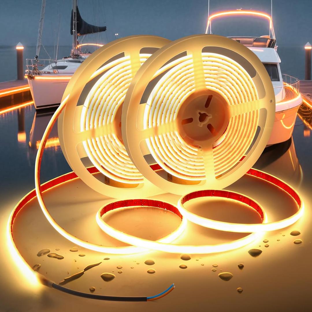 COB LED Strip Lights Warm White 3000K,12V 32.8ft IP67 Waterproof High CRI 95Ra+ Super Bright,Flexible Boat Lights for Fishing Night Outdoor Bathroom Swimming Pool(Power Supply Not Included)