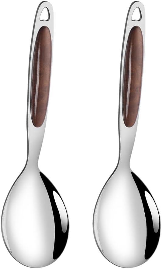 BESTOYARD Stainless Steel Serving Spoons Set – Large Rice & Soup Spoon with Long Handle for Buffet, Kitchen & Restaurant Use – 2-Piece Sturdy Rust-Resistant Food Serving Utensils