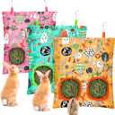 UPINS 3 Hay Bag for Rabbits 2-Hole Hanging Hay Feeder Guinea Pig Hay Bags, Hay Feeder for Chinchillas Rabbits Hamsters Small Pets and Animals(Forest Color System)