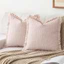 YEENAASY Striped Farmhouse Throw Pillow Covers 20X20 Set of 2 Boho Pillow Cover with Fringe Tassel Chic Cotton Decorative Pillows Modern Neutral Square Cushion Pillowcase for Sofa Couch Bed, Red