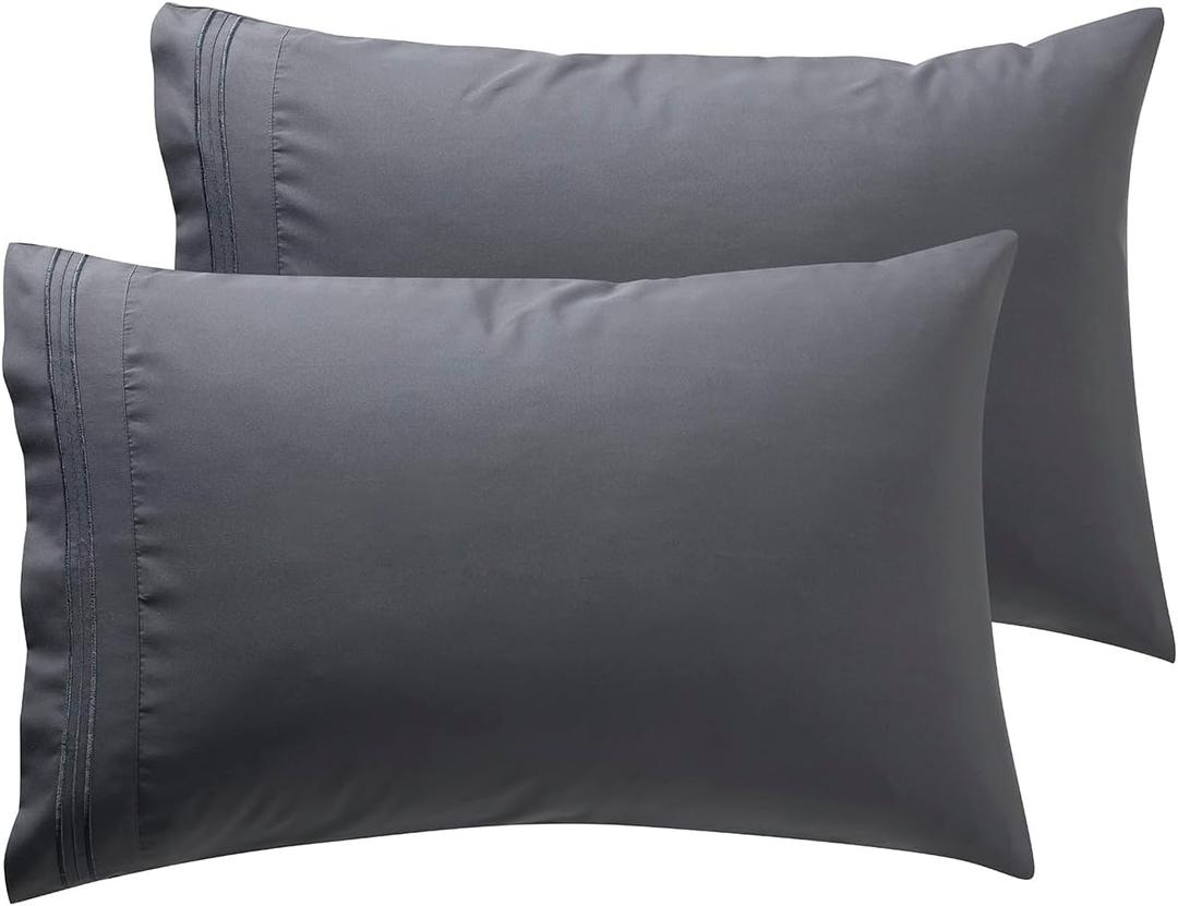 Nestl Grey Pillow Cases - Soft Queen Size Set of 2, 1800 Microfiber, Envelope Closure, 20x30 Inches