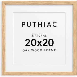 puthiac 20x20 Solid Oak Wood Picture Frame, Fits 16x16 with Mat or 20x20 Without Mat, Wall Display Only, Plexi Front, 1 Pack, Natural Oak