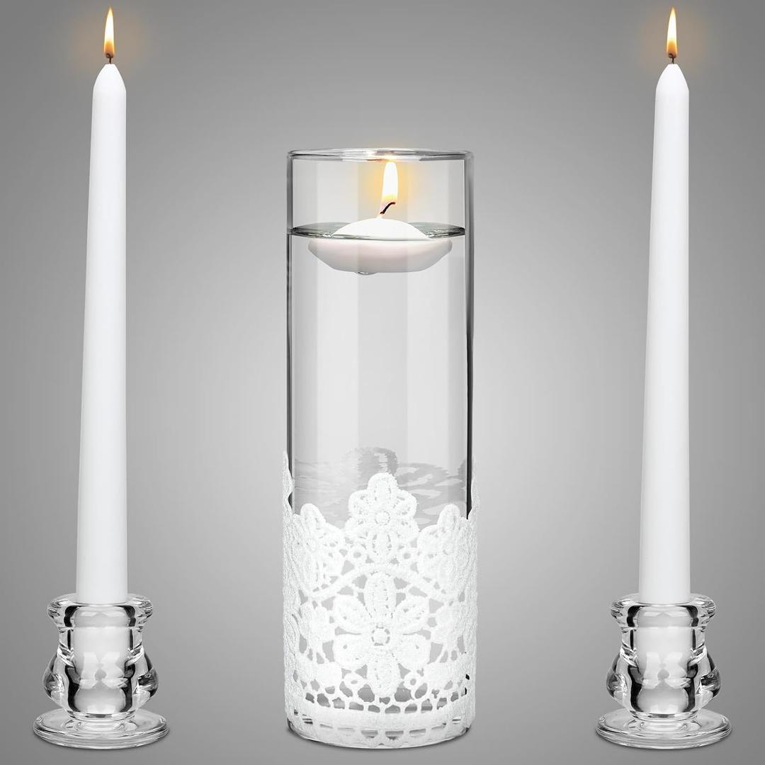 Irenare Unity Candles with Holder for Wedding Ceremony Wedding Decorations Accessories Glass Candle Holder Pillar Candle for Formal Events Church (Lace)