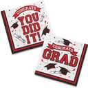 Graduation Party Supplies Disposable Paper Cocktail Napkins for Graduation Decorations, 80 Pack（red and black）