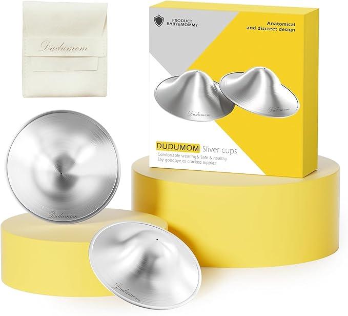 Dudumom The Original Silver Nursing Cups  Pure 999 Silver Nipple Cover for Breastfeeding, Nipple Shields for Breastfeeding Essential, Nipple Guards for Sore Nipple Relief, Regular Size