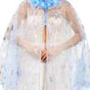 JAKAWIN Light Up Christmas Snowflake Cape Blue Fairy Princess Cloak Costume Capes for Women
