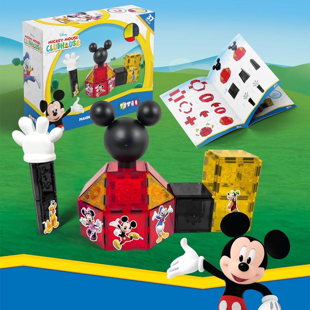 Tytan Toys Official Disney Mickey Mouse Toy Clubhouse Magnetic Tile Set, 37-Piece STEAM Building Toy for Kids 3+, Mickey Mouse Clubhouse Toys Educational Playset with Friends Figures