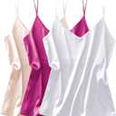 Ekouaer 3 Pack: Womens Silk Satin Tank Top V Neck Camisole Cami Spaghetti Strap Top Loose Sleeveless Blouses Tank Shirt