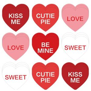 3 x FYSUIMU Valentine's Day Heart Cutouts Cut-Outs Red White Conversation Heart Paper Cutting with 100 Pcs Glue Points for School Classroom Bulletin Board Decor DIY Crafts Party, 50 Pcs