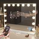 Hansong Vanity Mirror with Lights and Speaker22.8''x18.4'' Hollywood Makeup Mirror with 15 LED Bulbs Lighted Vanity Nakeup Mirror 3 Lighting Modes 10X Magnification White