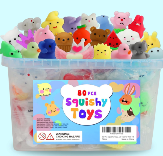 80Pcs Party Favors for Kids 48, Kawaii Squishies Mochi Squishy Toy Bulk Fidget Sensory Toys Birthday Gifts for Boys Girls, Easter Basket Stuffers Egg Fillers Treasure Box Classroom Prizes Goodie Bag