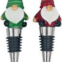 Gnome Wine Bottle Stoppers Set of 2 - Christmas Red/Green Reusable Universal Bottle Stopper Silicone Saver Handmade Glass Unique Gifts Holiday Bar Wedding - Vibrant Colors! (2)