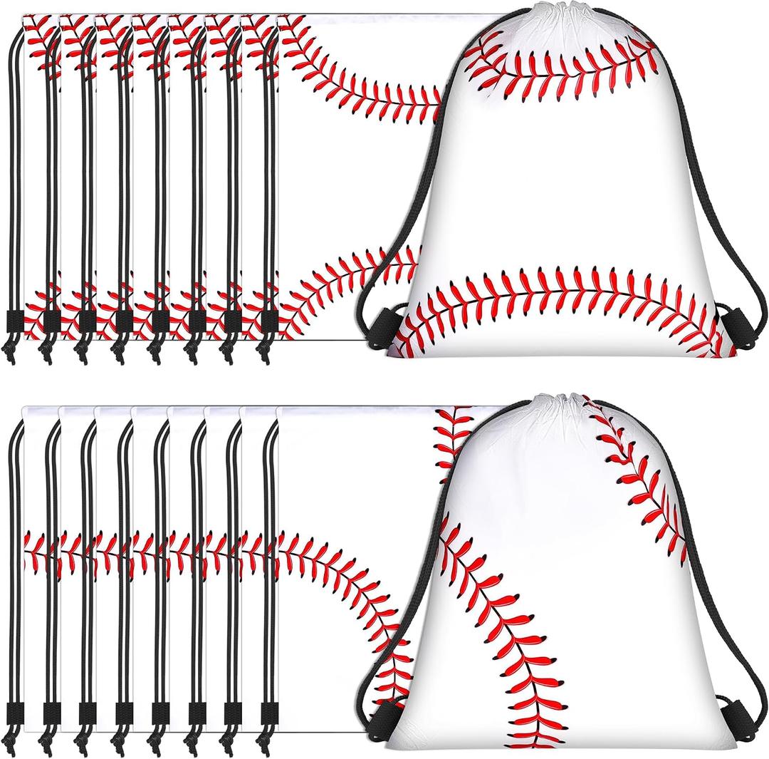 16 Pcs Baseball Drawstring Bag 15.8 x 13.4 Inch Baseball Backpack Treat Bag for Sports Decoration
