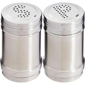 2 Oz Stainless Steel Metal Salt and Pepper Shakers Set for Kitchen, Dinner Table, Cooking, Travel, Refillable, Perforated "S" and "P" Caps (3.5 in)