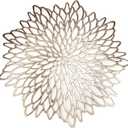 Snowkingdom 6 Pack Gold Placemats Metallic Pressed Vinyl Round Leaf Plastic Dinning Table Place Mats Fancy Decorative for Wedding Christmas Thanksgiving Holiday Spring Outdoor
