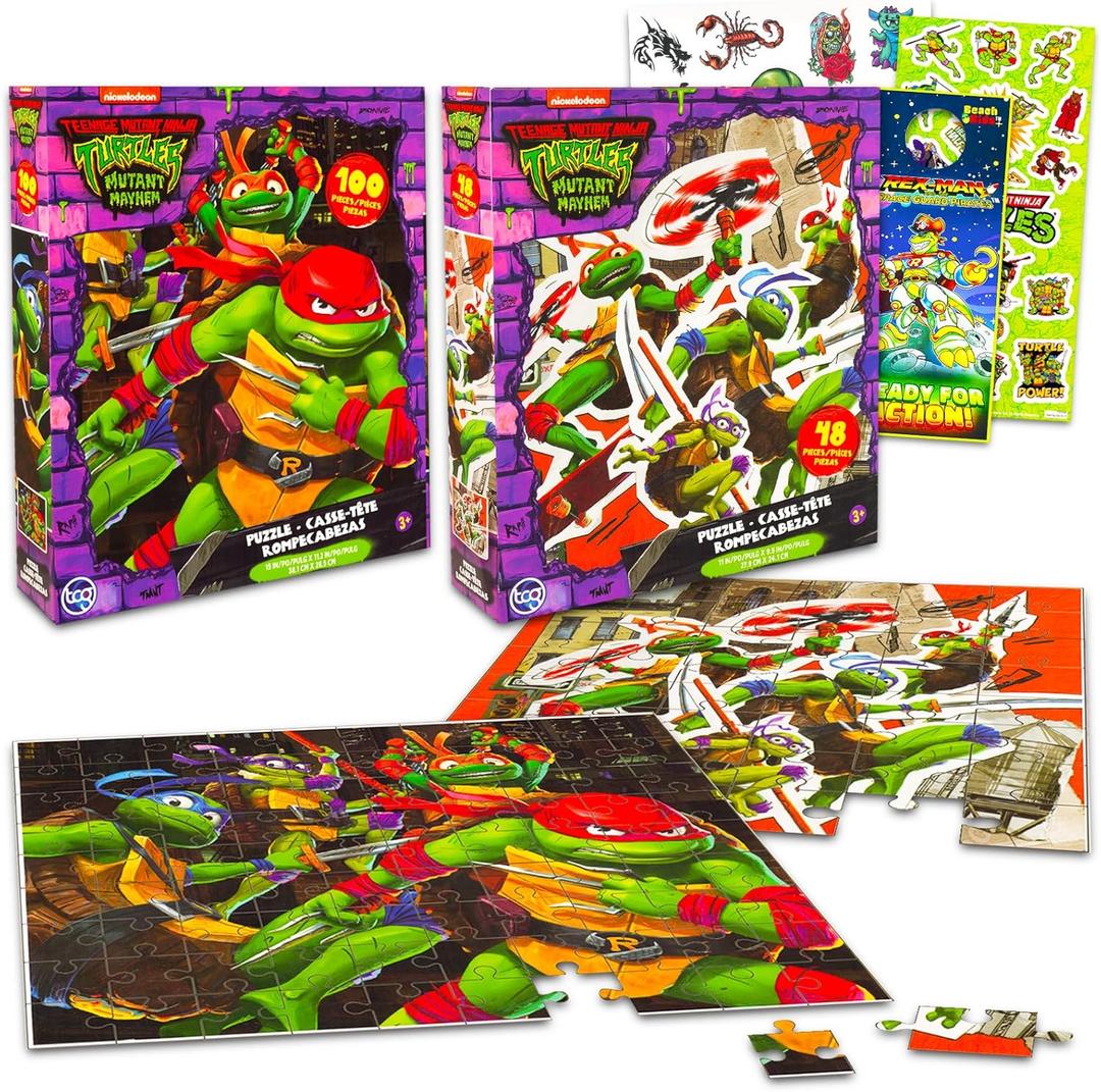 Teenage Mutant Ninja Turtles Puzzle Sets for Kids  Bundle of 2 TMNT Puzzles, 48 Pc and 100 Pc, TMNT Stickers, More | Teenage Mutant Ninja Turtles Puzzle Kids