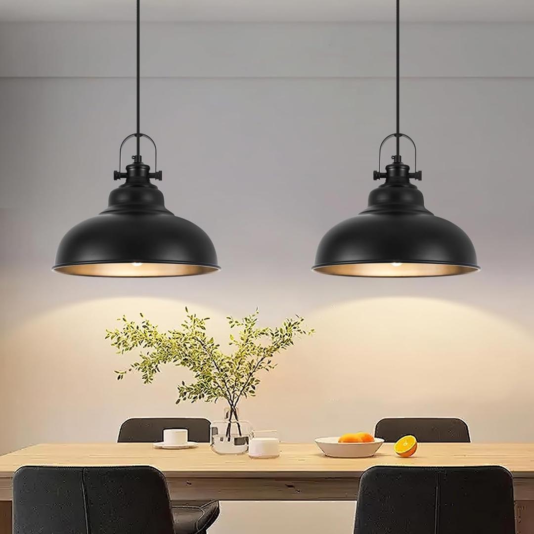 Black Pendant Lights Kitchen Island, 2 Pack Kitchen Island Lighting, Farmhouse Pendant Light Fixtures (11.41" W), Island Pendant Light for Kitchen, Dining Room, Bedroom Black