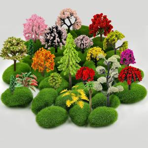 QUOZUO 42Pcs Model Miniature Trees with Moss Stones, Model Train Scenery, Mixed Model Colourful Trees for Building Model, Natural Green Landscape, Railroad Scenery