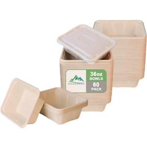 36 oz 60 Pack Large Paper Bowls with Lids, Disposable Bowls Bulk Leakproof and Microwave Safe for Hot/Cold Use (36OZ-60PACK)