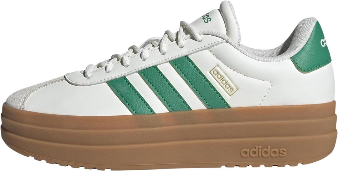 adidas Women's Vl Court Bold Sneaker (8.5, White/Court Green/Gold Metallic)