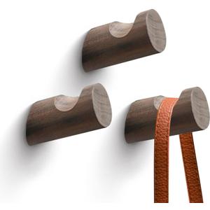 2 x Wood Wall Hooks,3 Pack Coat Hooks Wall Mounted, Modern Hat Hooks for Wall, Wall Hanger for Hanging Coat Towel Hat Bag Robe Jacket Clothes (Walnut Wood)