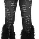 Tbahhir Women's Skinny Ripped Jeans Pearl Distressed Stretchy High Waisted Tassels Slim Fit Denim Pants Y2K Streetwear (Large, Black)