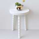 LitaEther Wooden Bobbin Side Table - Plant Stand - Half Round Table - Wooden Accent Stool- Minimalist Decorative Table for Bedroom, Hallway, Living Room (1, White), 11.8" x 7.9" x18"