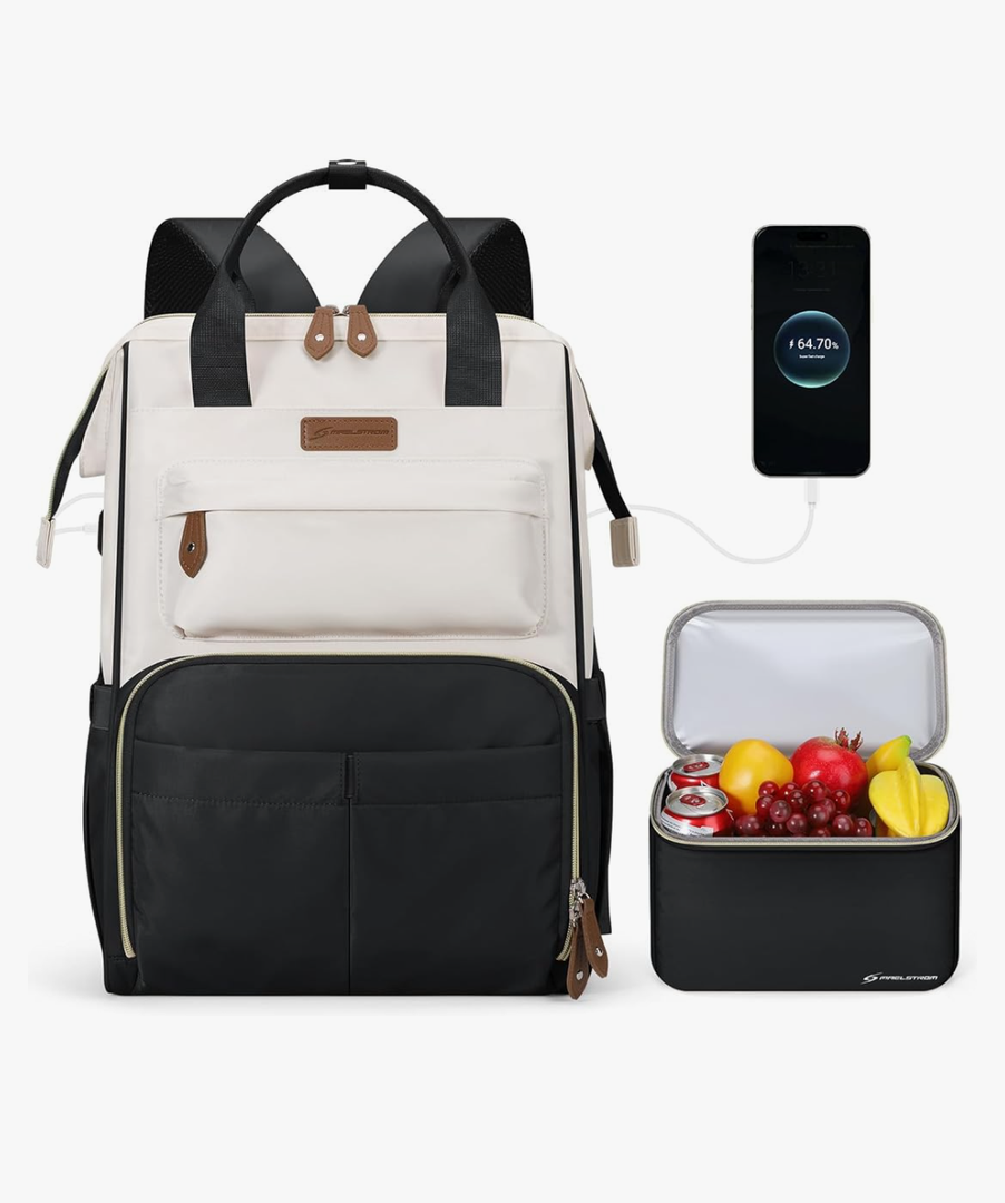 Maelstrom Travel Backpack for Women Men,Laptop Backpack Fits 15.6-17.3 Inch Laptop, Nurse/Work Bag with Insulated Lunch Box (Black-beige)