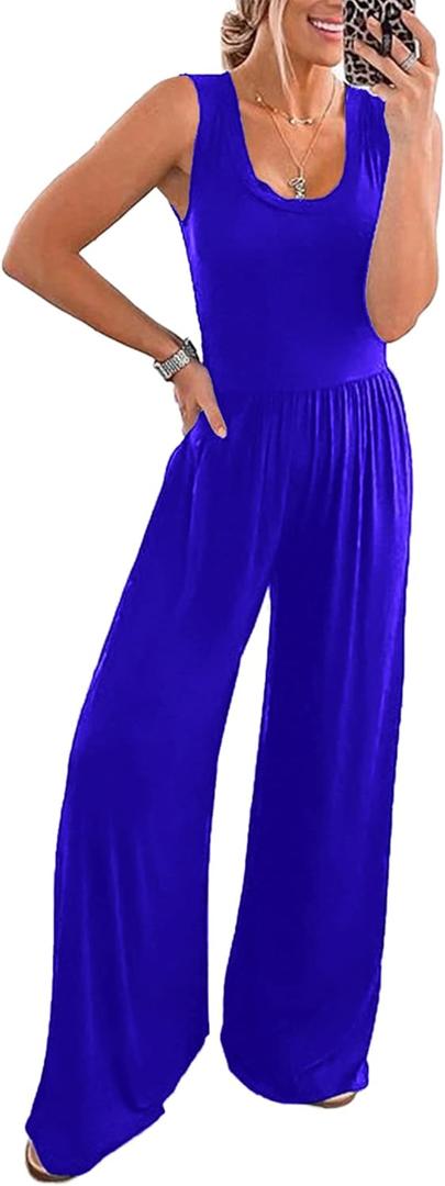 PRETTYGARDEN One Piece Jumpsuits 2026 Spring Sleeveless Tank Summer Casual Travel Airport Outfits Wide Leg Pants Rompers L