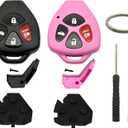 Key Fob Shell Case Replacement Fits for Toyota 2008-2013 Avalon 2007-2011 Camry 2008-2012 Corolla 2009-2014 Venza 4 Button Keyless Entry Car Remote Cover (Black + Pink)