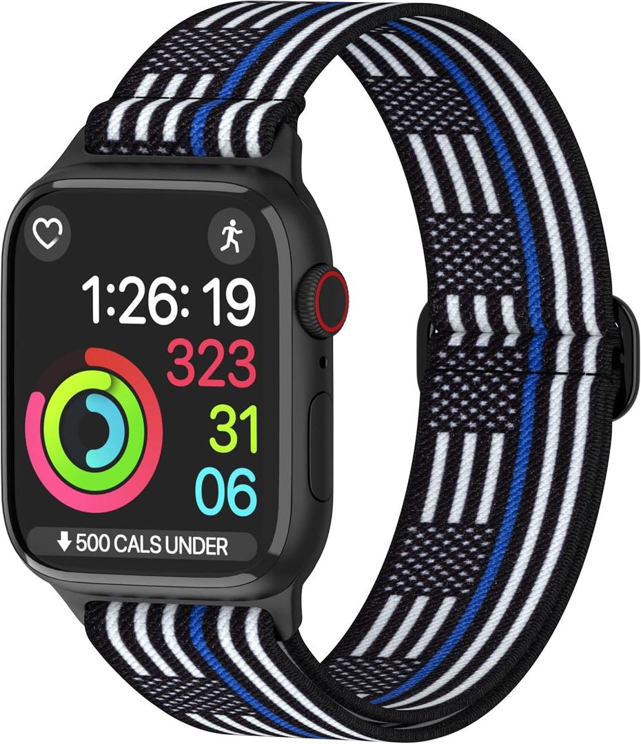 2 x Nylon Apple Watch Bands Unisex - iWatch 1/2/3/4/5/6/7/8/9/SE/Ultra 2 Bands for 38mm/40mm/41mm/42mm/44mm/45mm/49mm - Variety Multipack 1-8 (Pack A: US Flag Blue Line)