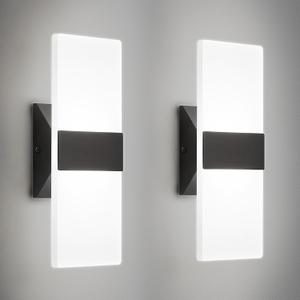 Modern LED Wall Sconces Set of Two, 12 Inch Indoor Dimmable Black Wall Lights, 12W 2700K-5000K Adjustable, Hardwired Acrylic Wall Sconces for Living Room Bedroom Bathroom Hallway, ETL