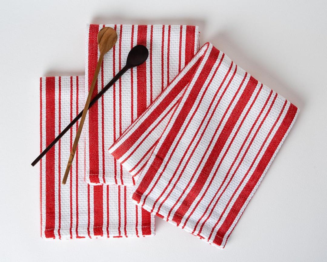 Kitchen Towels Set – Pack of 3 (20’’ x 30’’) Extra Large Premium Cotton Dish Towels for Kitchen – Basket Weave Towels – Absorbent – 100% Cotton – with Hanging Loop – Red