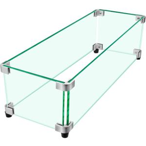 Fire Pit Wind Guard, 23.5" x 7.5" Square Tempered Glass Wind Shield for Firepit & Fire Table, Thick Glass and Easy Installation with Included Tools, Airflow Management for Stable Flame