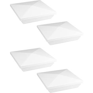QWORK Vinyl Fence Post Cap, 4 Pack 4" x 4" PVC Square Fence Post Top Cover, New England Pyramid Style, for Mailbox, Lamp Post, Deck, Dock, Piling Caps, White