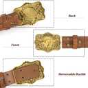 Mawjom Western Cowboy PU Leather Belt - Men Waist Strap Bull Decoration Floral Engraved for Jeans 25" to 38" Waist (Brown-square-buckle)