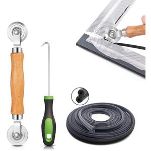 Screen Repair Kit/Tool, King&Charles Screen Roller Tool, Steel Roller with Bear, 32 ft Spline, Removal Hook, 3 in 1 Window Repair Kit, for Installing Door Window Mesh.