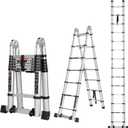 14.5FT A Frame Telescoping Ladder, Extension Multi-Purpose w/Balance Bar & Wheels, Ladder A Frame, Heavy Duty 330 lbs Max Capacity, Ideal for Home and Outdoor Work, Silver