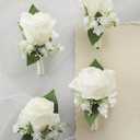 Meldel White Boutonniere for Men Wedding,Set of 6,Groomsmen Groom and Best Man Boutonniere for Wedding Prom, Rose Boutonniere for Men Wedding Ceremony Anniversary Party Homecoming
