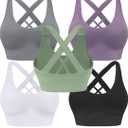 Evercute Sports Bra for Women Padded Medium Support Criss Cross Strappy Bras Seamless High Impact Yoga Exercise Athletic Bras, Size XL, 5 Pack