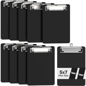 Mini Clipboard 10 Pack, 5 x 7 Plastic Small Black Clip Boards with Low Profile Clip, Memo Size for Classroom, Teacher, Students, School & Office Supplies