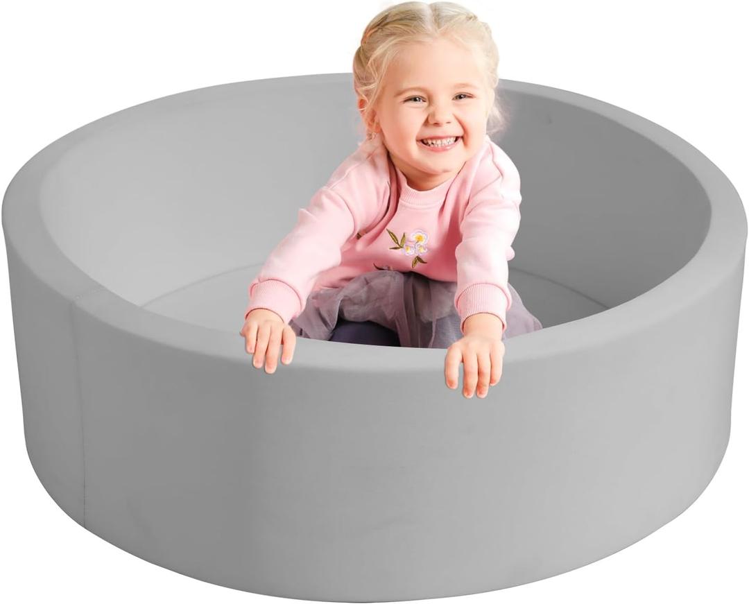 TRENDBOX Foam Ball Pit, 36" x 12" Indoor Outdoor Soft Round Ball Pool Playpen Ideal Gift Toy for Babies Kids and Toddler Children (No Balls) - Light Gray (90CM)